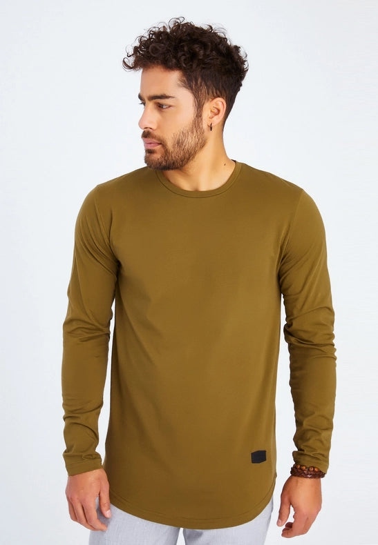 Men's V-Neck Longsleeve Khaki-Shirt-Leif Nelson GmbH-S-Urbanheer