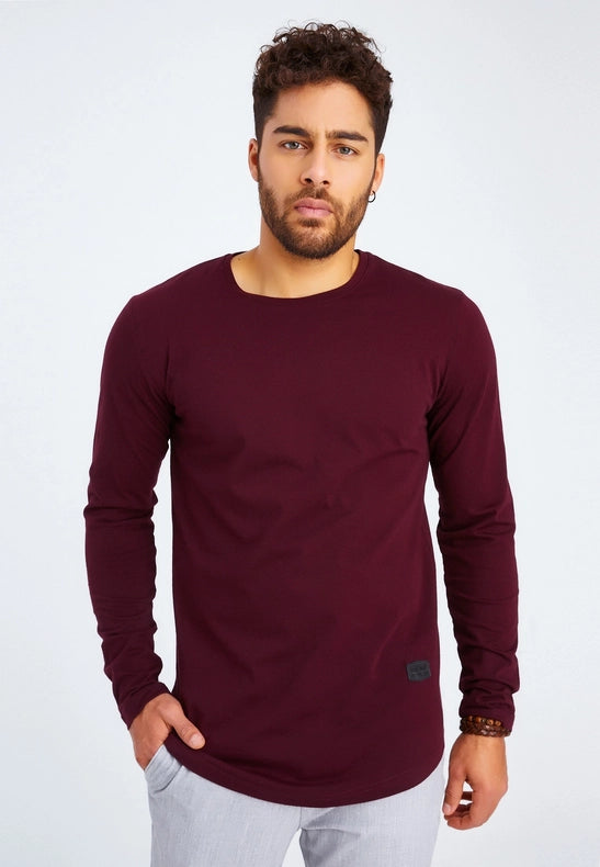 Men's V-Neck Longsleeve burgundy-Shirt-Leif Nelson GmbH-M-Urbanheer