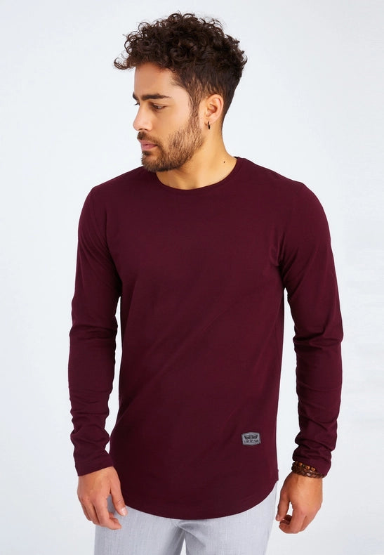 Men's V-Neck Longsleeve burgundy-Shirt-Leif Nelson GmbH-M-Urbanheer