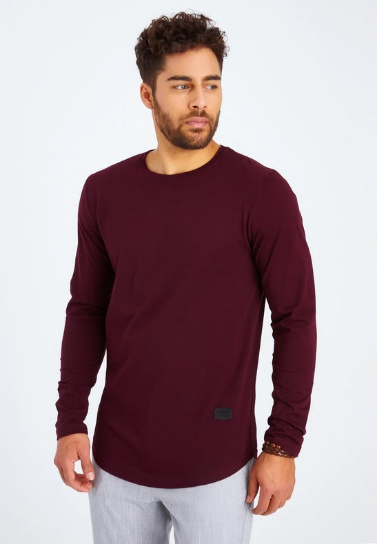 Men's V-Neck Longsleeve burgundy-Shirt-Leif Nelson GmbH-M-Urbanheer
