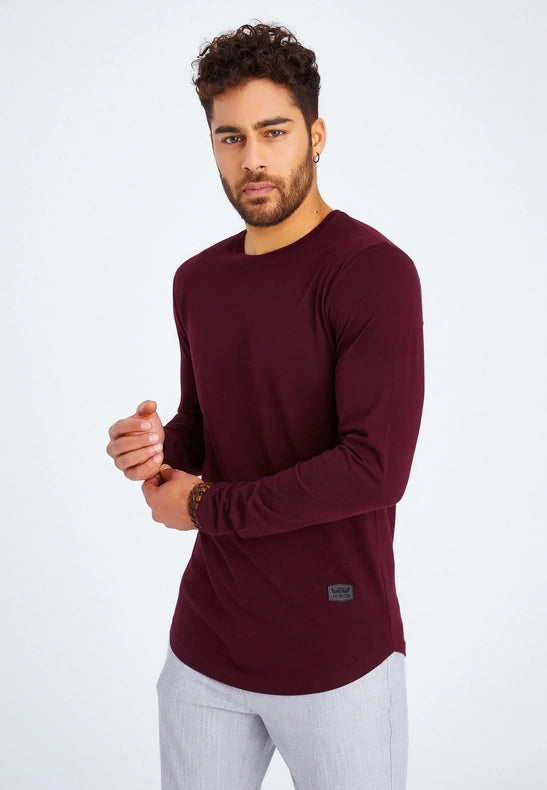 Men's V-Neck Longsleeve burgundy-Shirt-Leif Nelson GmbH-M-Urbanheer