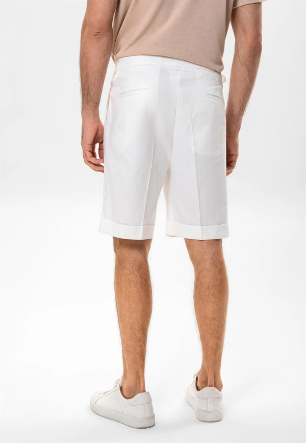 Men's White Buckle Detailed Pleated Shorts-Shorts-Wessi-29-White-Urbanheer