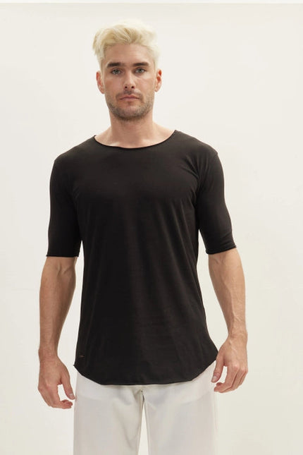 Men'S Wide Neck Cotton Everyday T-Shirt - Black