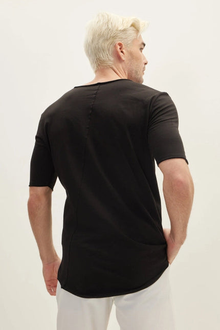 Men'S Wide Neck Cotton Everyday T-Shirt - Black