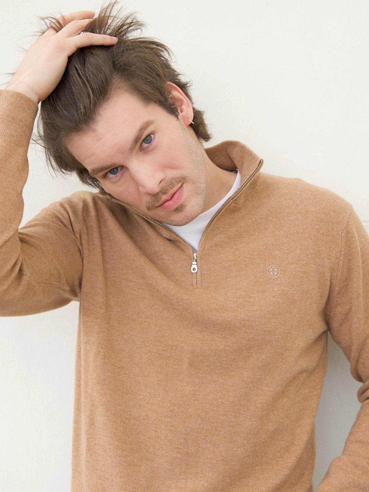 Men’s Zip-Up Cashmere Sweater – Beige