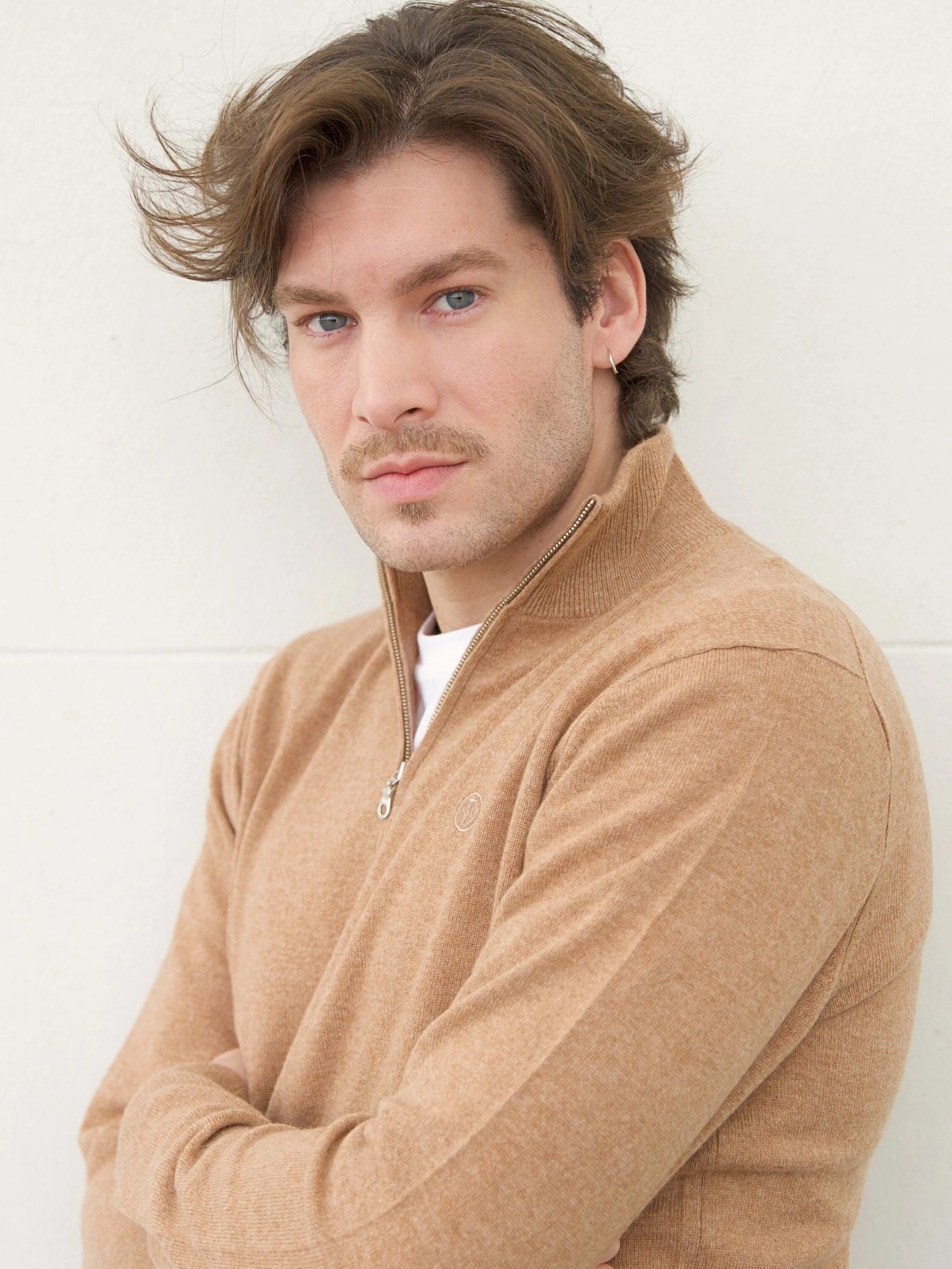 Men’s Zip-Up Cashmere Sweater – Beige