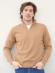 Men’s Zip-Up Cashmere Sweater – Beige