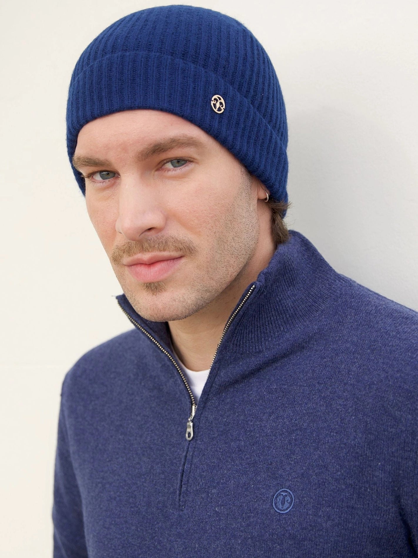 Men’s Zip-Up Cashmere Sweater – Denim Blue