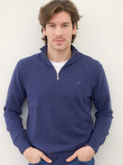 Men’s Zip-Up Cashmere Sweater – Denim Blue