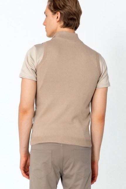 Men'S Zippered Collar Sweater Vest - Beige