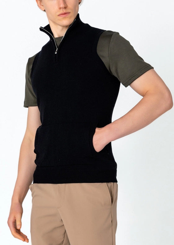 Men's Zippered Collar Sweater Vest - Black