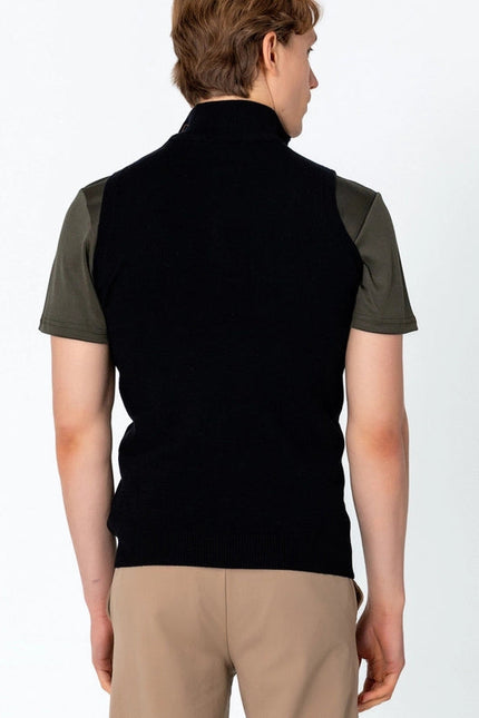 Men'S Zippered Collar Sweater Vest - Black