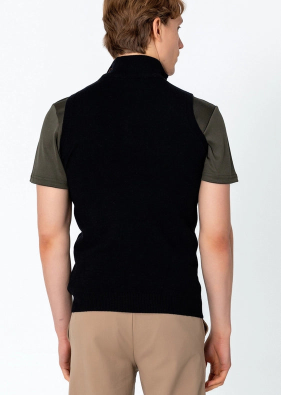 Men's Zippered Collar Sweater Vest - Black