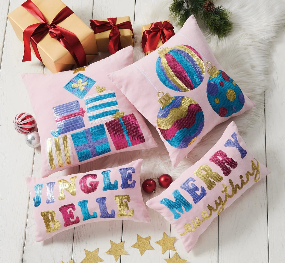 Merry Every Sequin Embroidered Pillow-Pillow-Peking Handicraft-16 x 9 x 1.6 in (40.6 x 22.9 x 4.1 cm)-Urbanheer