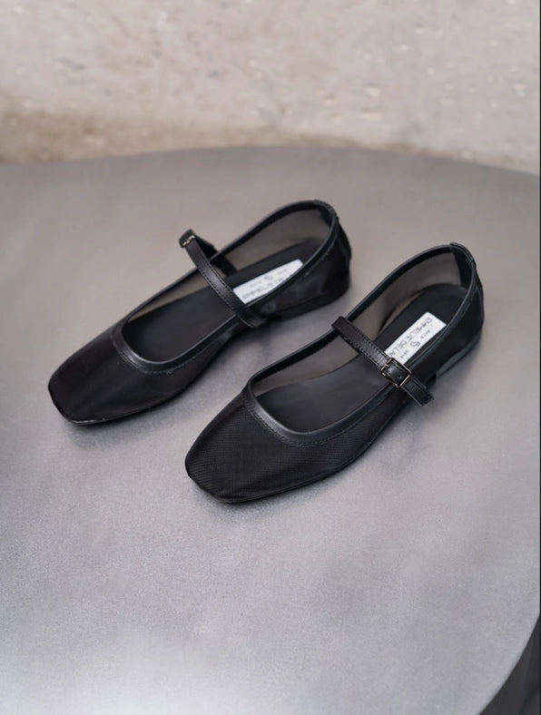 Mesh Flat Ballet with Strap Nizza-Ballet Flats-Nenya Fashion Limited-36-Black-Urbanheer