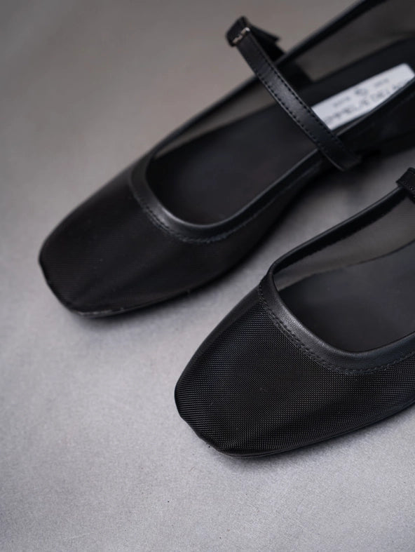 Mesh Flat Ballet with Strap Nizza-Ballet Flats-Nenya Fashion Limited-36-Black-Urbanheer