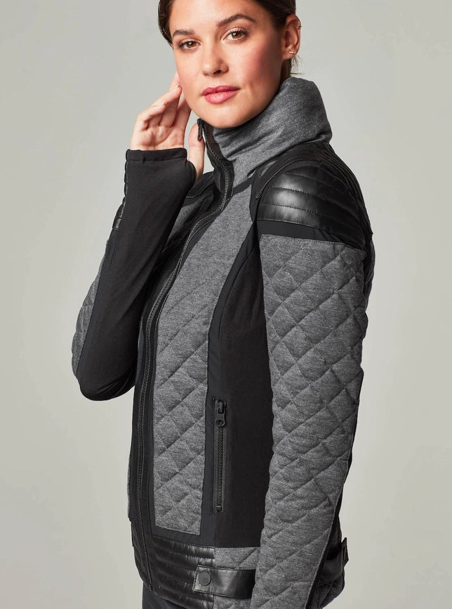 Mesh Inset Moto Puffer - Down Filled-Jacket-Blanc Noir-XS-Charcoal Heather-Urbanheer
