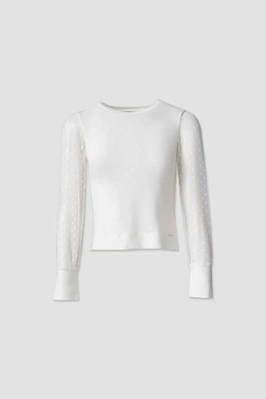 Mesh Top with Tulle Sleeves White-Top-FERRACHE-S-White-Urbanheer