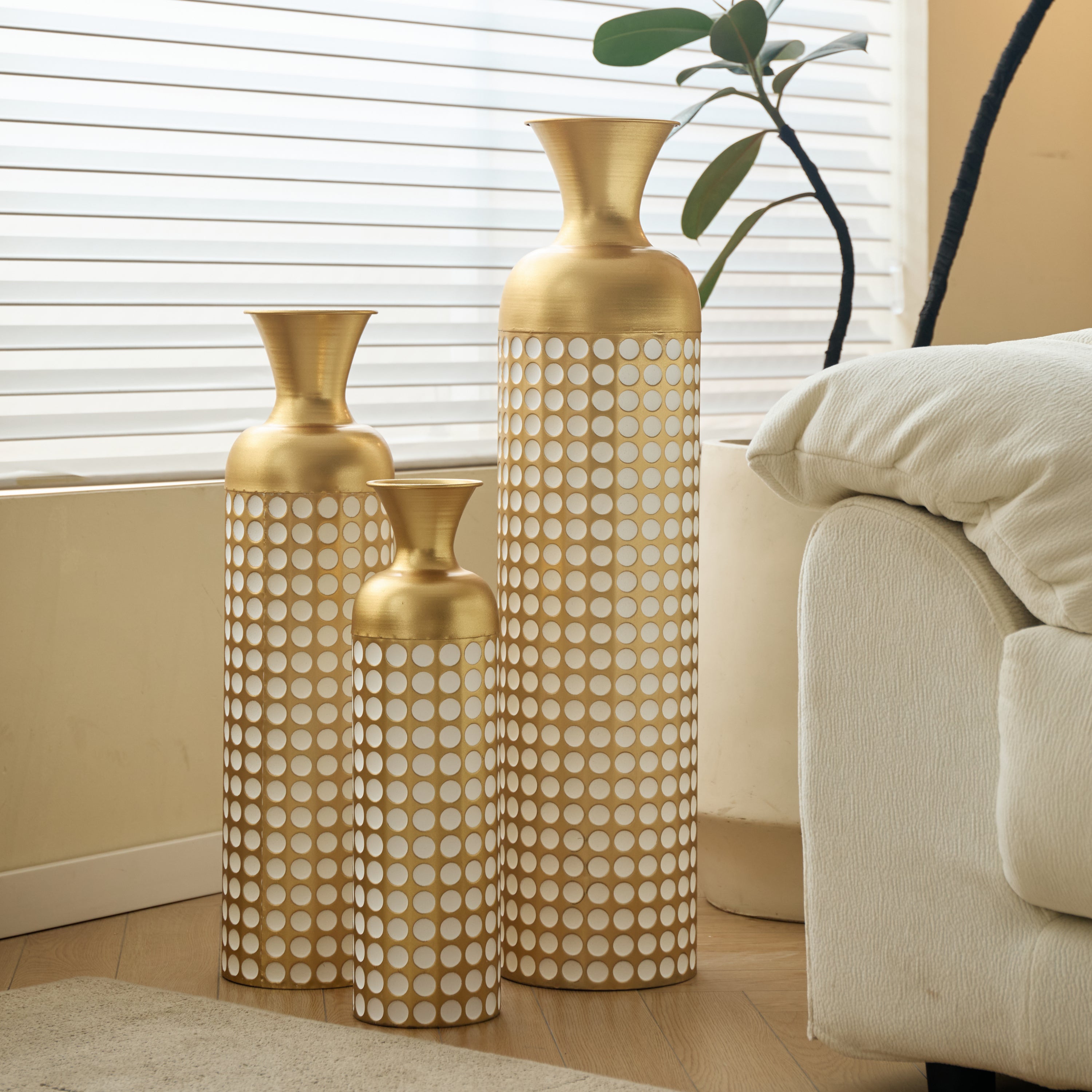 Metal Decorative Vases, Set of 3, Golden Modern