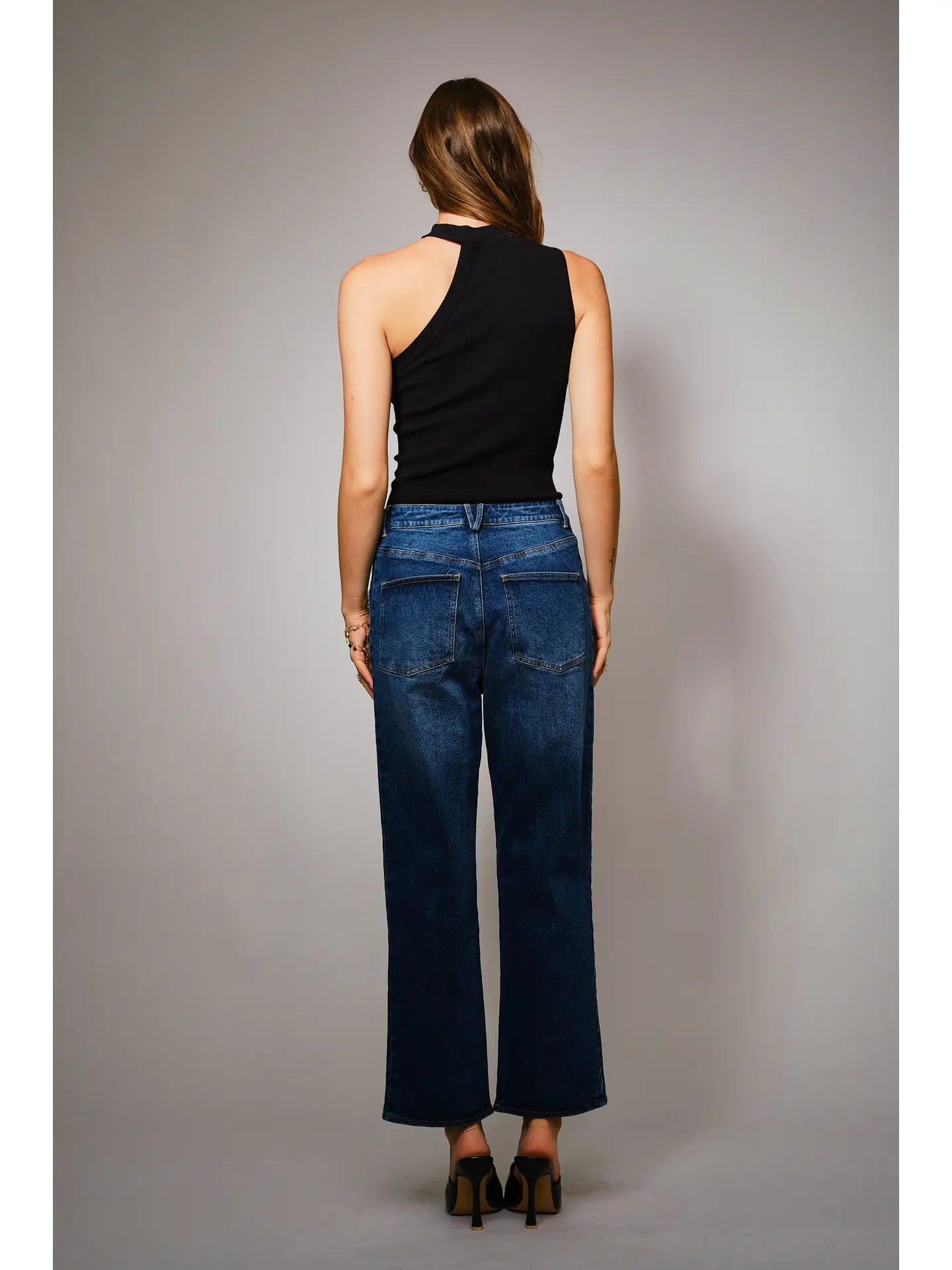 Metal Studded High Rise Straight Fit Denim Jeans