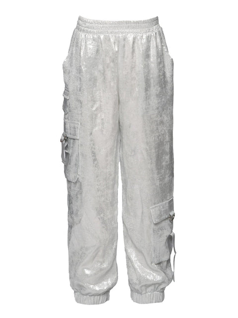 Metallic Cargo Pocket Jogger Pants-Pants-Hannah Banana-5-SILVER-Urbanheer