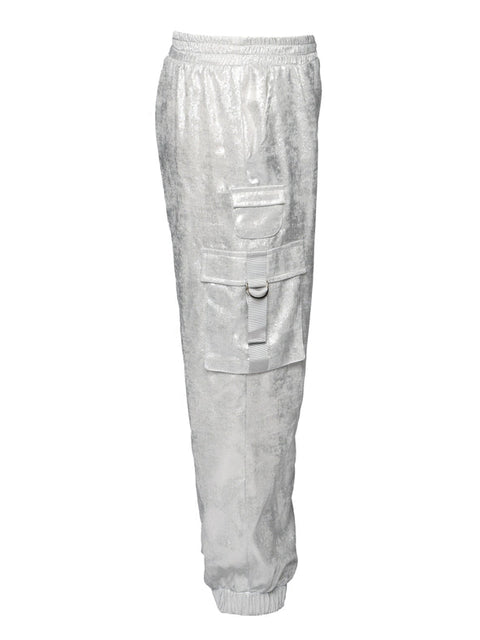 Metallic Cargo Pocket Jogger Pants-Pants-Hannah Banana-5-SILVER-Urbanheer