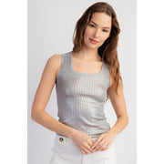 Metallic Coated Ribbed Square Neck Tank Top SILVER/GREY-Tank Top-Edit by Nine-S-Urbanheer