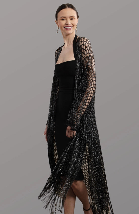 Metallic Crochet Fringed Kimono-Kimono-SAACHI-Black-Urbanheer