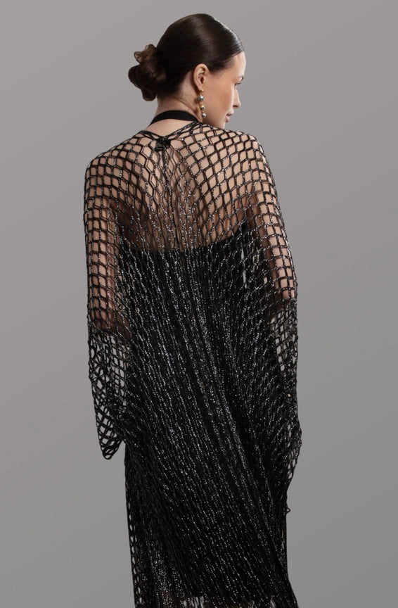 Metallic Crochet Fringed Kimono-Kimono-SAACHI-Black-Urbanheer