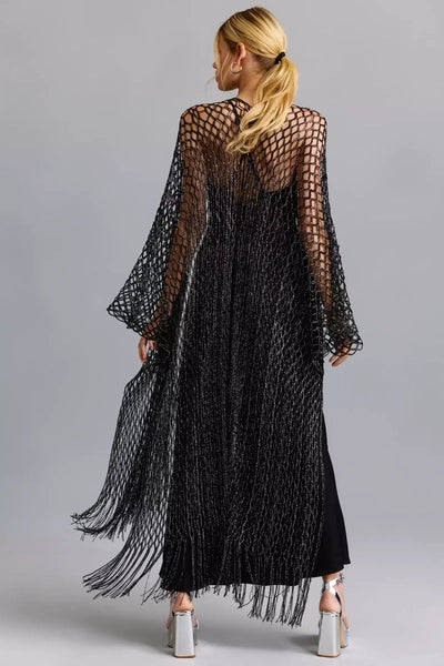Metallic Crochet Fringed Kimono-Kimono-SAACHI-Black-Urbanheer