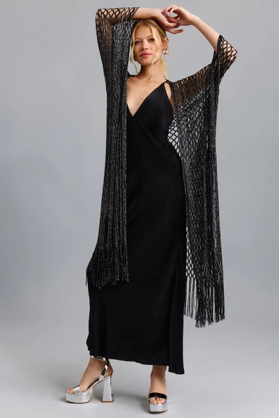 Metallic Crochet Fringed Kimono-Kimono-SAACHI-Black-Urbanheer