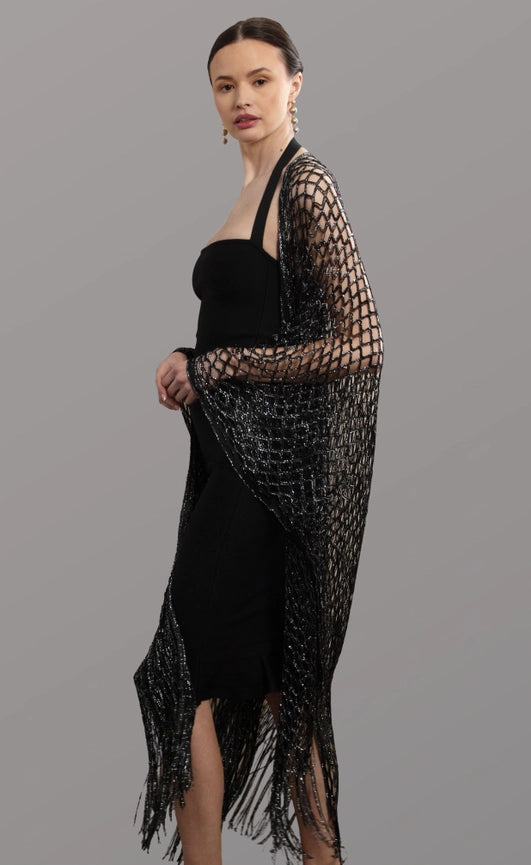Metallic Crochet Fringed Kimono-Kimono-SAACHI-Black-Urbanheer