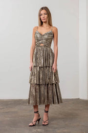 Metallic Cut-Out Tiered Maxi Dress-Dress-Moon River-XS-BLACK GOLD-Urbanheer
