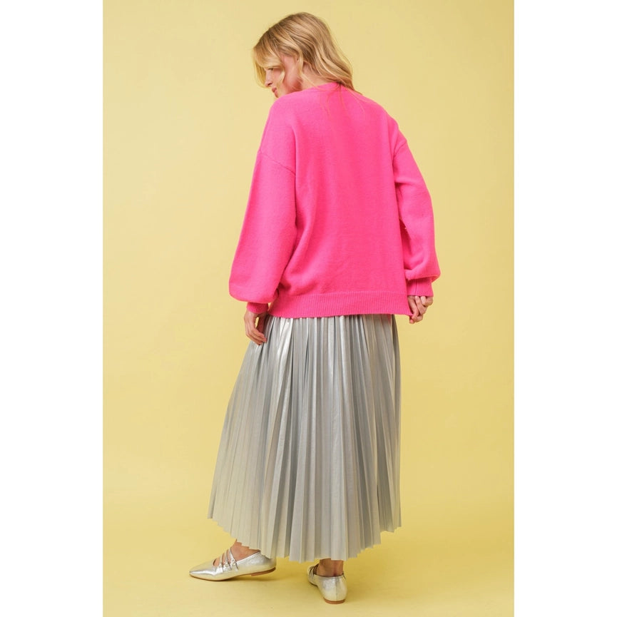 Metallic Embroidery Yarn Star Cowboy Western Sweater HOT PINK-Sweater-Apolline-S-HOT PINK-Urbanheer