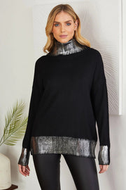 Metallic Foil Turtleneck Sweater-Sweater-VENTI6-ONE SIZE-METALLICFOIL-BLACK-Urbanheer