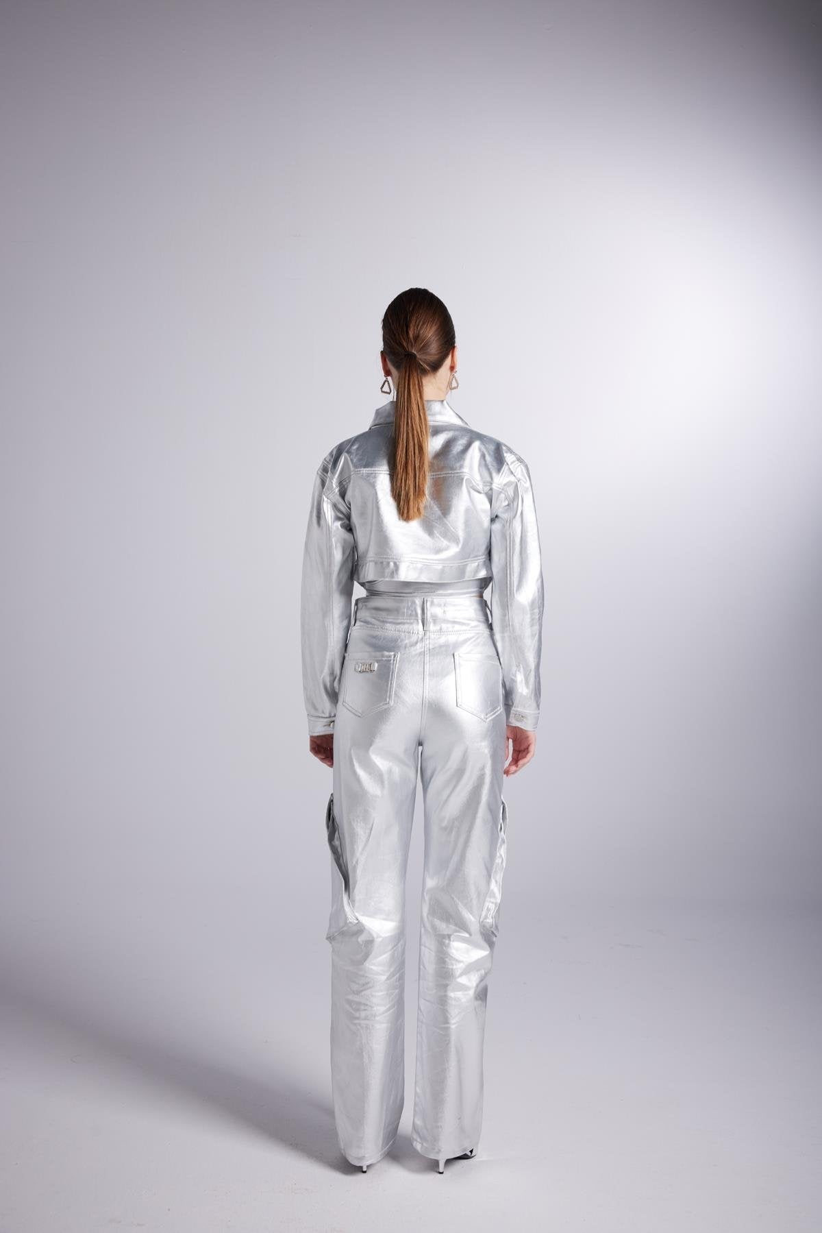 Metallic Grey Glossy Millen Cropped Jacket-Jackets & Blazers-Buy Me Fur Ltd-Gray-XS-Cotton-Urbanheer