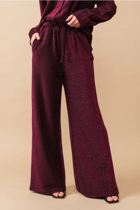 Metallic Jersey Button Up Shirt with Elastic Pant MAGENTA-Set-Blue B-S-MAGENTA-Urbanheer