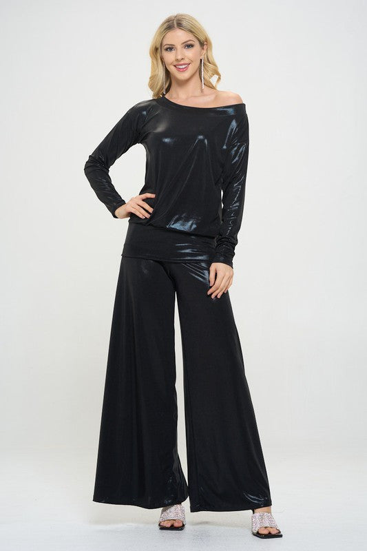 Metallic Off the Shoulder Long Sleeve Top-New Arrival-Reneecollection-Small-BLACK-Urbanheer