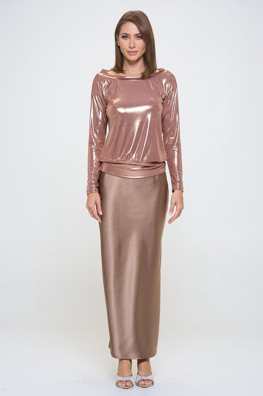 Metallic Off the Shoulder Long Sleeve Top-New Arrival-Reneecollection-Small-ROSE-Urbanheer