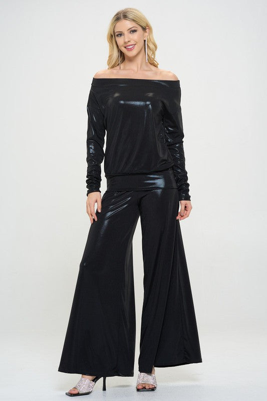 Metallic Off the Shoulder Long Sleeve Top-New Arrival-Reneecollection-Small-BLACK-Urbanheer