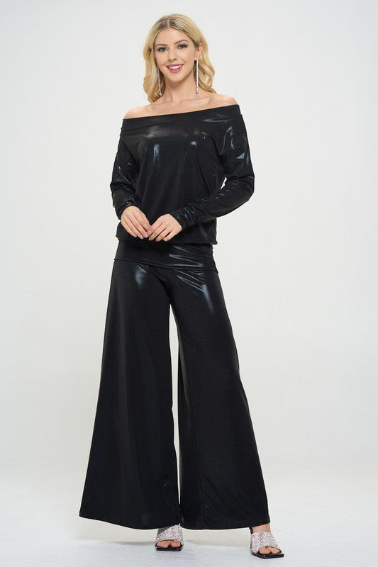 Metallic Off the Shoulder Long Sleeve Top-New Arrival-Reneecollection-Small-BLACK-Urbanheer