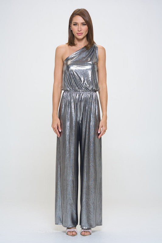 Metallic One Shoulder Wide Leg Jumpsuit-Jumpsuits-Reneecollection-Small-SILVER-Urbanheer
