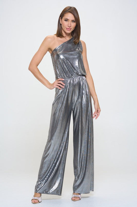 Metallic One Shoulder Wide Leg Jumpsuit-Jumpsuits-Reneecollection-Small-SILVER-Urbanheer