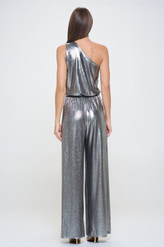 Metallic One Shoulder Wide Leg Jumpsuit-Jumpsuits-Reneecollection-Small-SILVER-Urbanheer