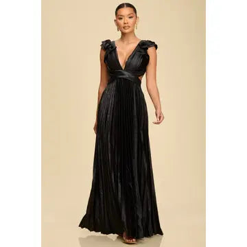 Metallic Pleated Maxi Dress