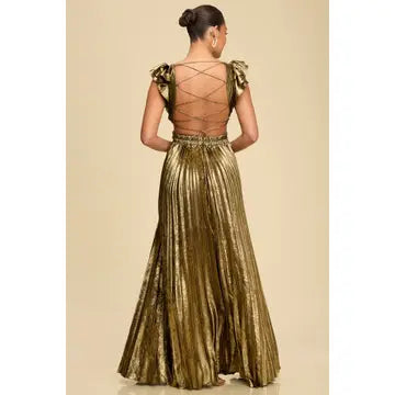 Metallic Pleated Maxi Dress