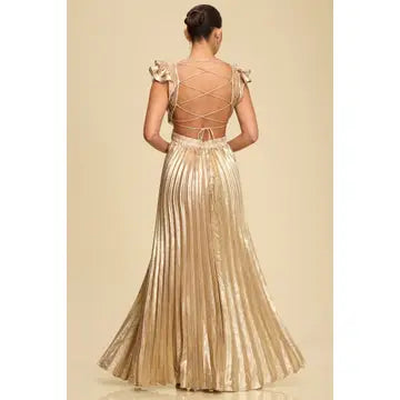 Metallic Pleated Maxi Dress
