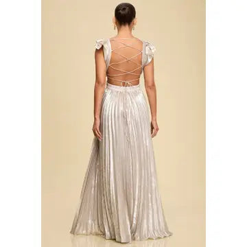 Metallic Pleated Maxi Dress
