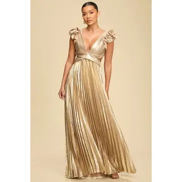 Metallic Pleated Maxi Dress
