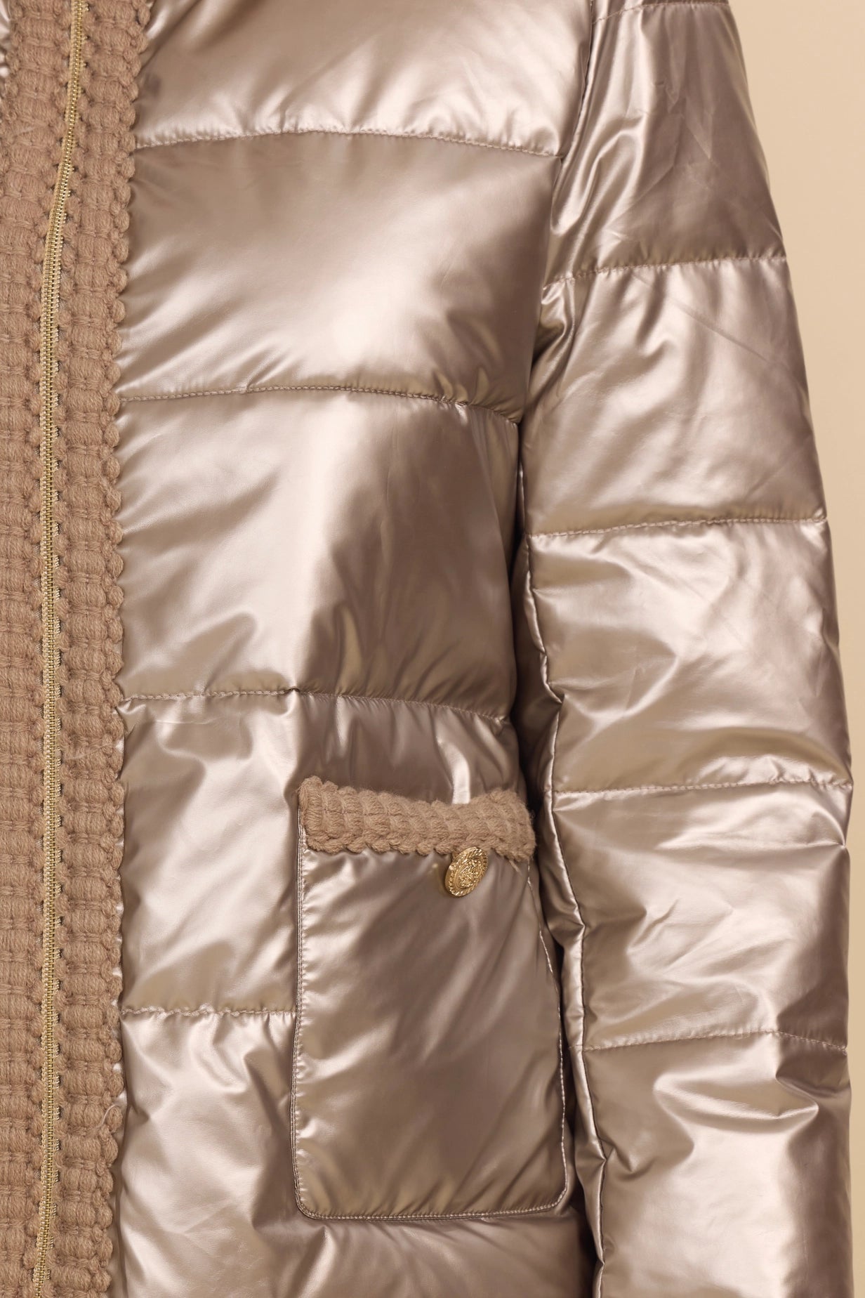 Metallic Quilted Down Jacket with Braided Finishes